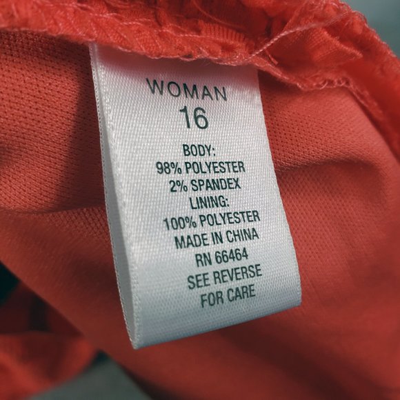 CB Women's Orange Lined Embroidered Fishnet Zip Back Sleeveless Dress - Picture 7 of 13